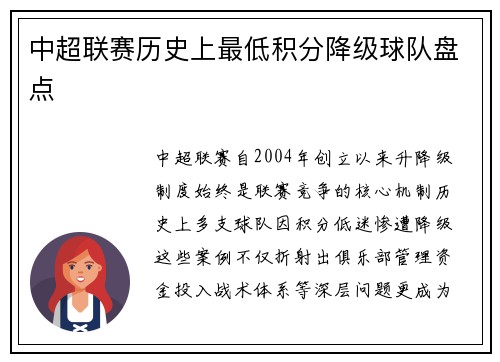 中超联赛历史上最低积分降级球队盘点
