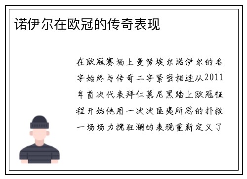 诺伊尔在欧冠的传奇表现