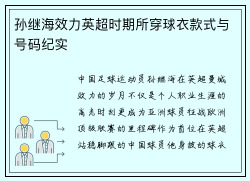 孙继海效力英超时期所穿球衣款式与号码纪实